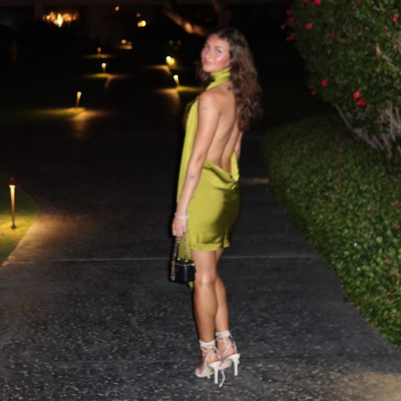 Rat & Boa Chartreuse Halter Mini Dress with Long Scarf - Picture 7 of 7